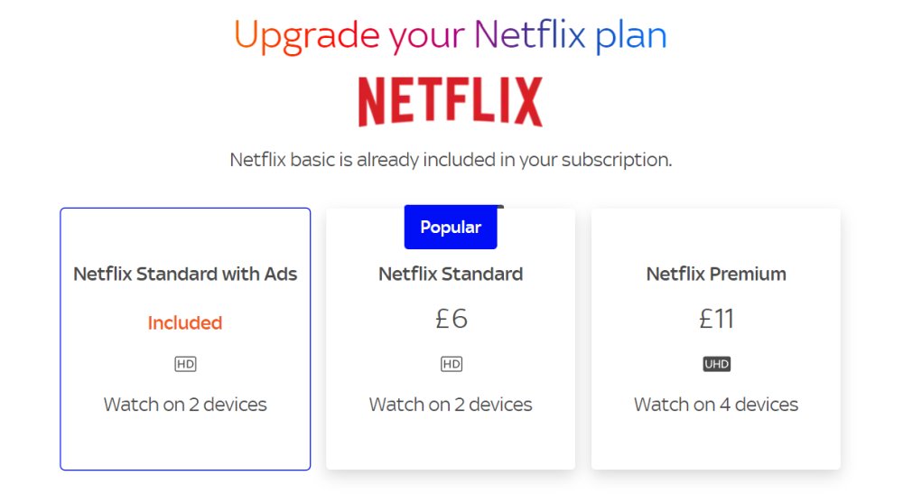 Sky Netflix upgrade plan