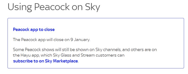 Using peacock on Sky notice