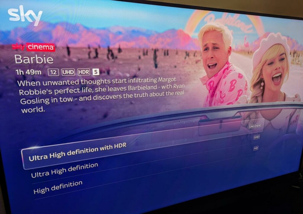 Barbie UHD subtitles on Sky