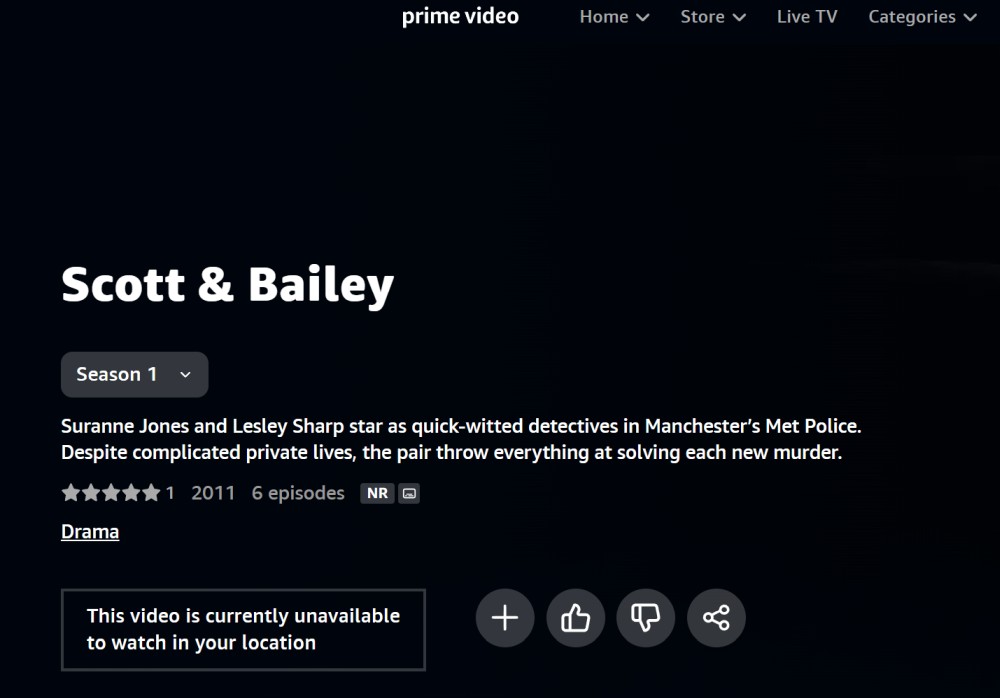 BritBox prime video Scott and Bailey unavailable