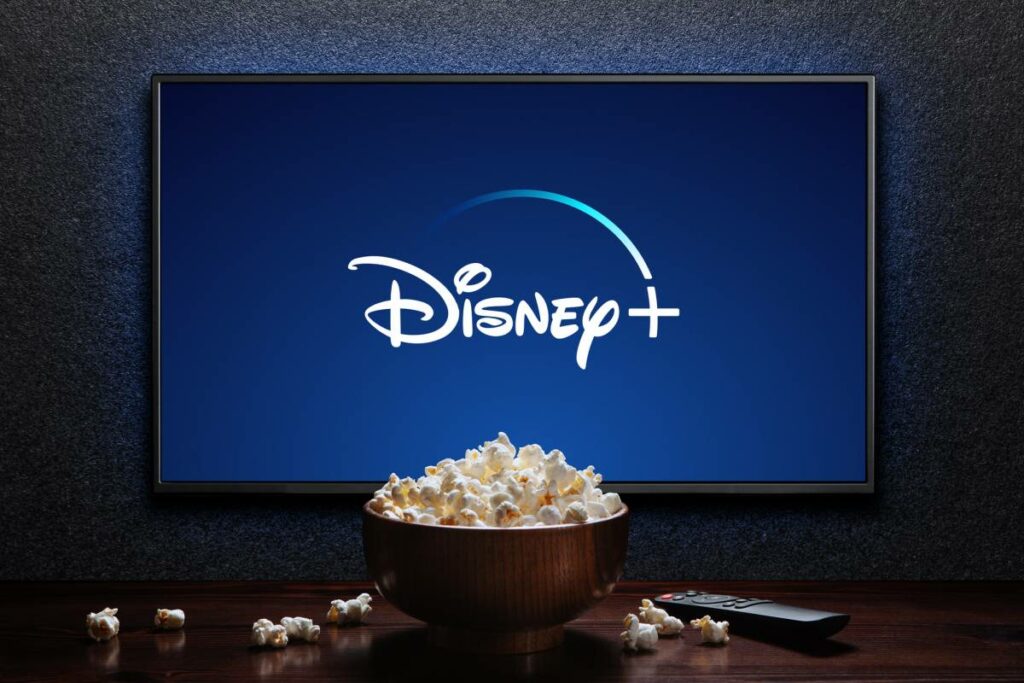Disney+ on TV with popcorn