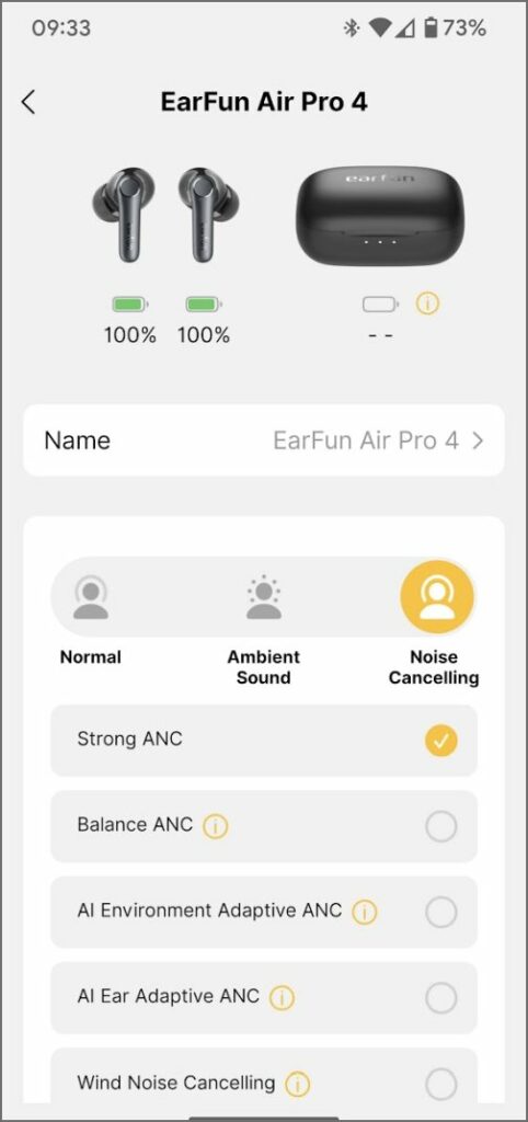 Earfun Air Pro 4 ANC modes
