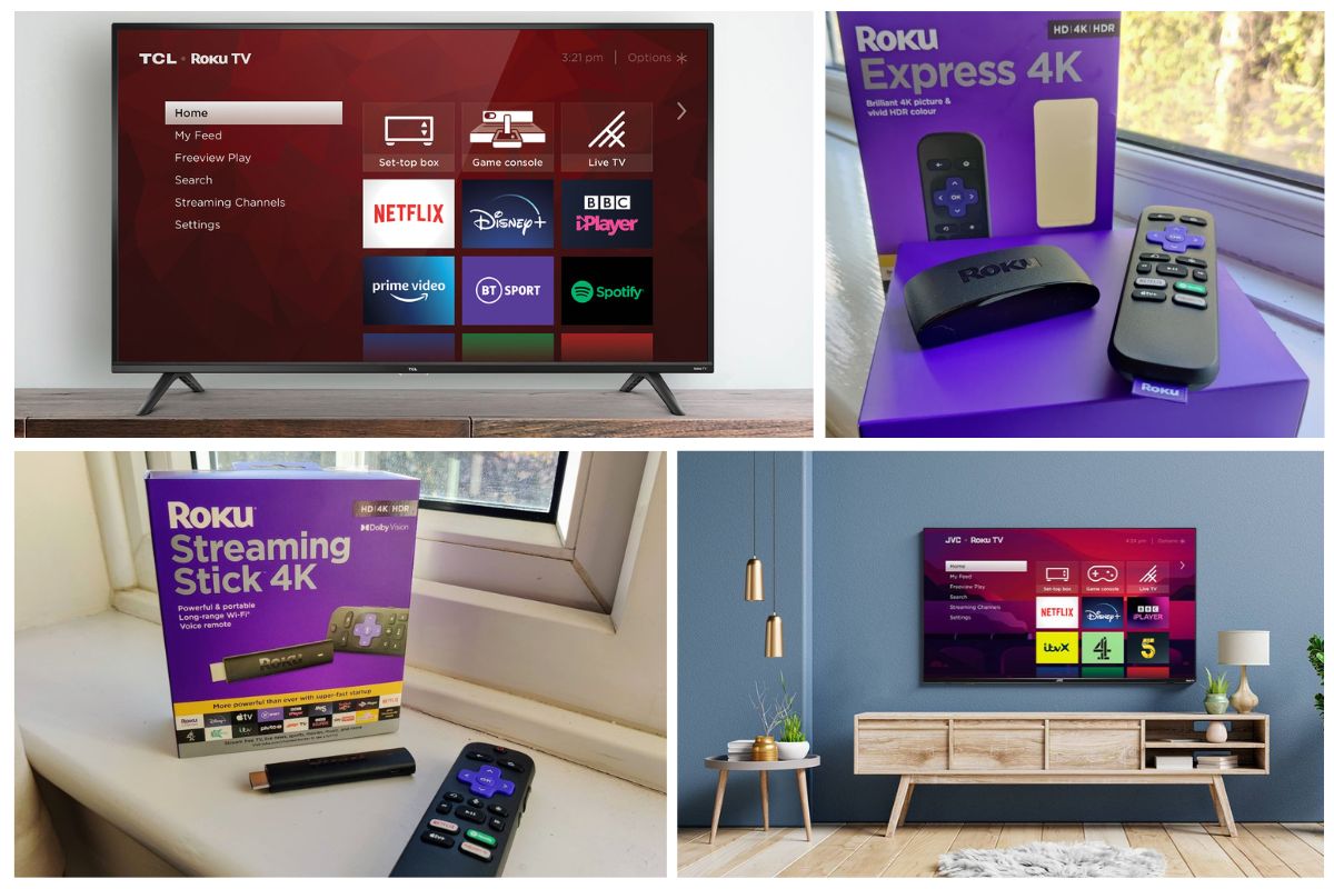Roku sticks TVs JVC TCL collage