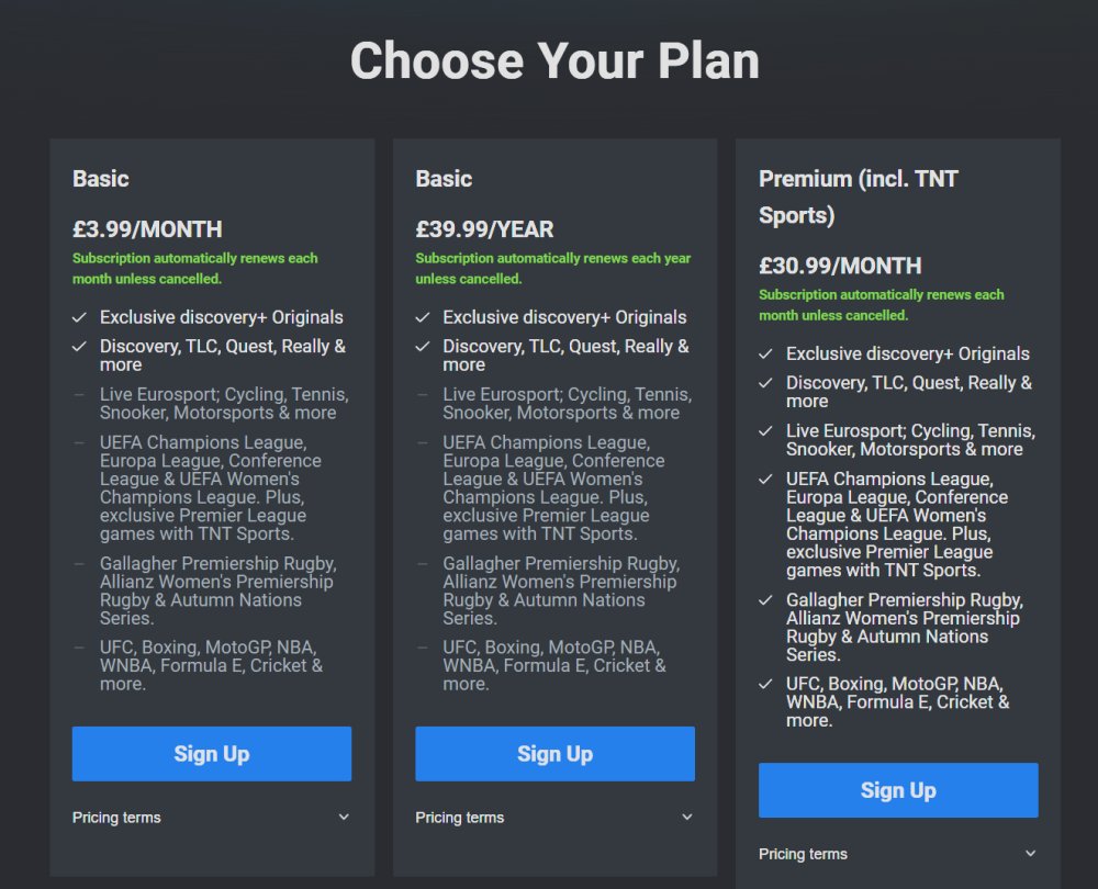 Discovery Plus plans no eurosport Jan 2025