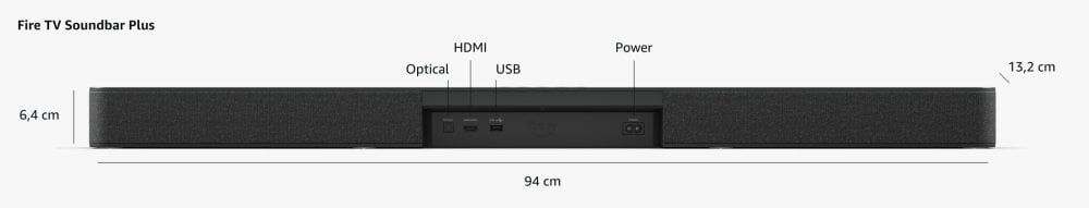 Fire TV Soundbar Plus ports size official