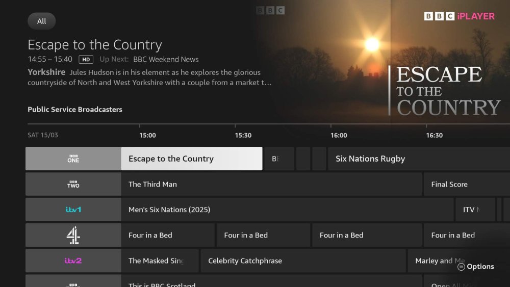 Fire TV Live tab BBC escape