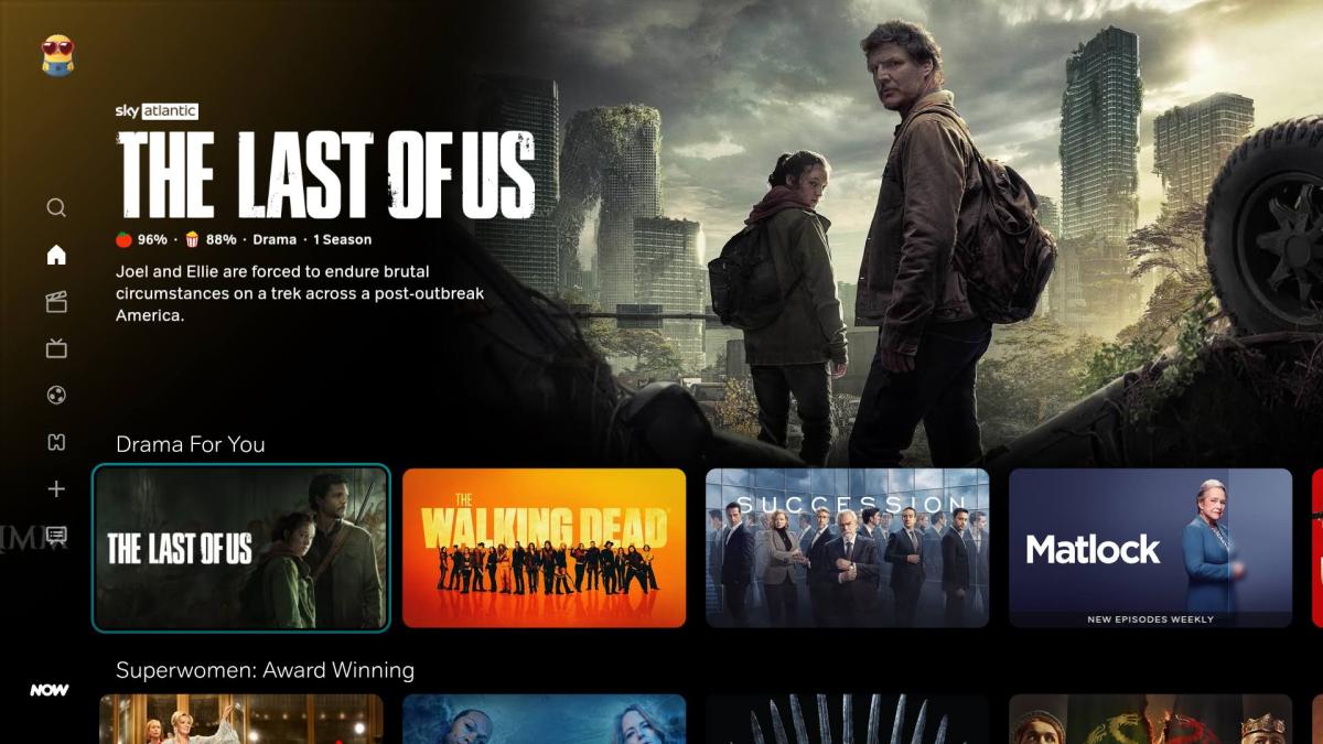 NOW TV home screen the last of us 2025