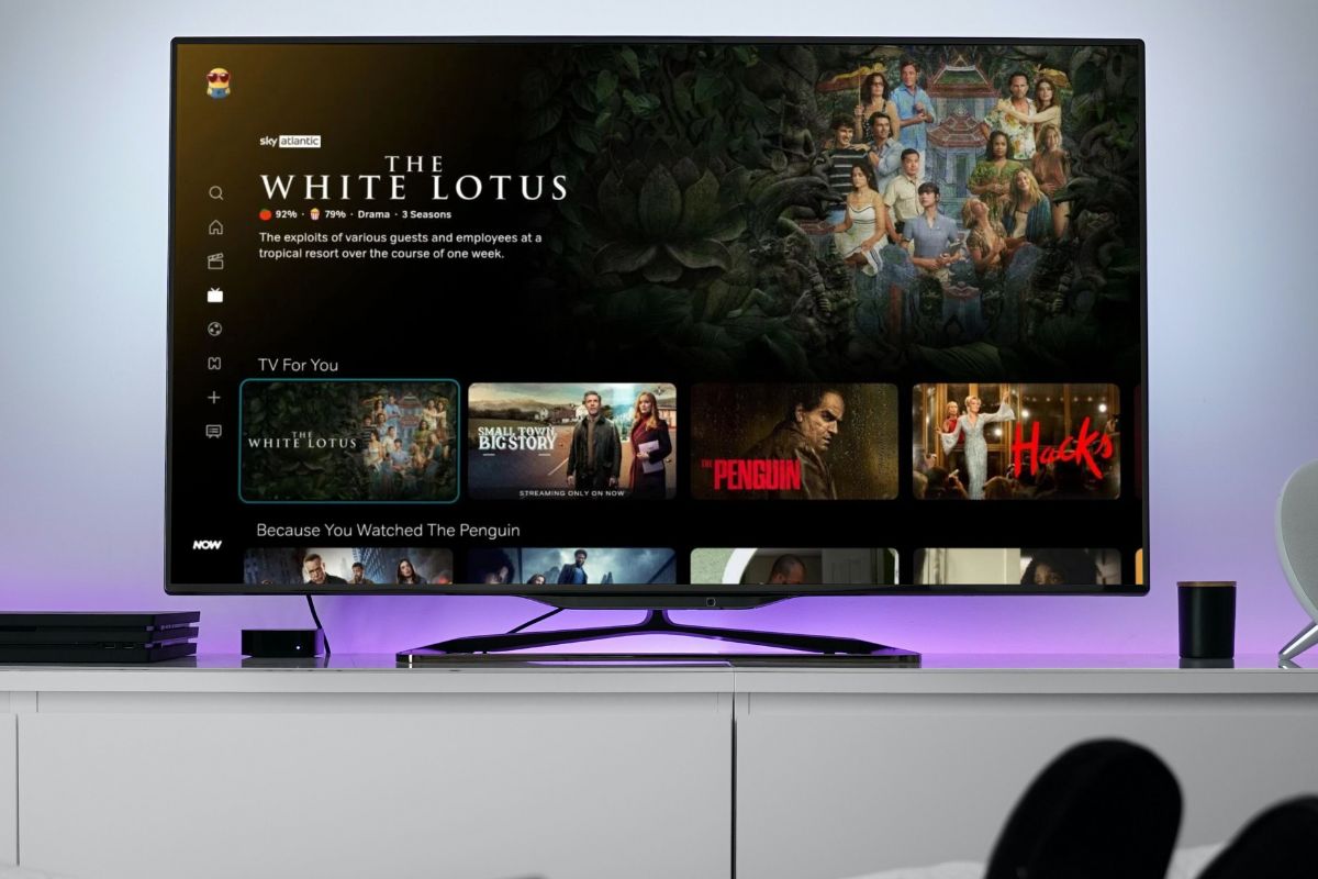 NOW TV home screen tv mockup white lotus 2025
