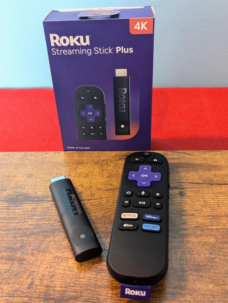 Roku Streaming Stick Plus 2025 near box