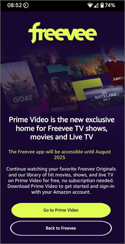 Freevee shutting down message
