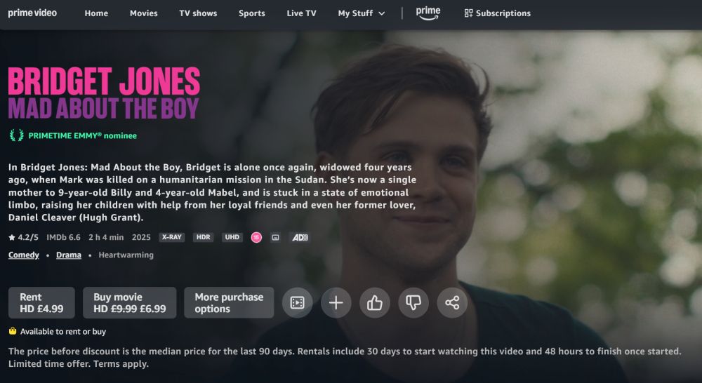 Prime Video movie purchase bridget jones