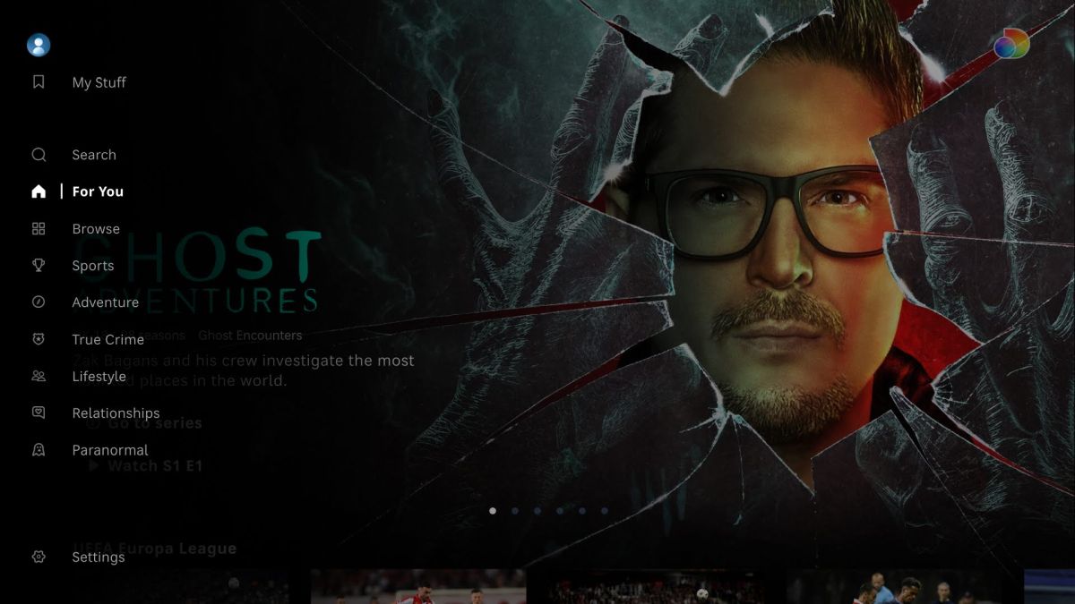 Discovery Plus home menu 2025