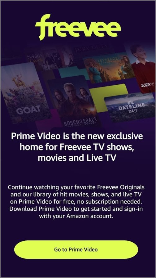 Freevee final closure message app