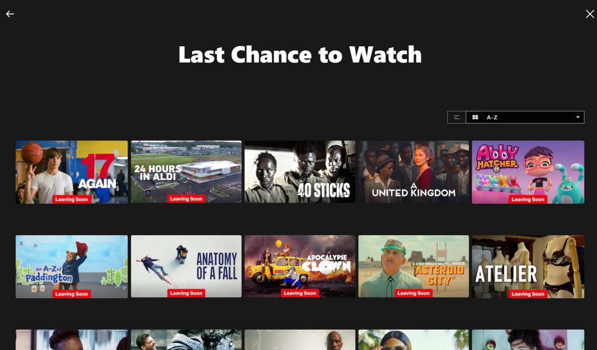 Netflix Last Chance to Watch A-Z UK
