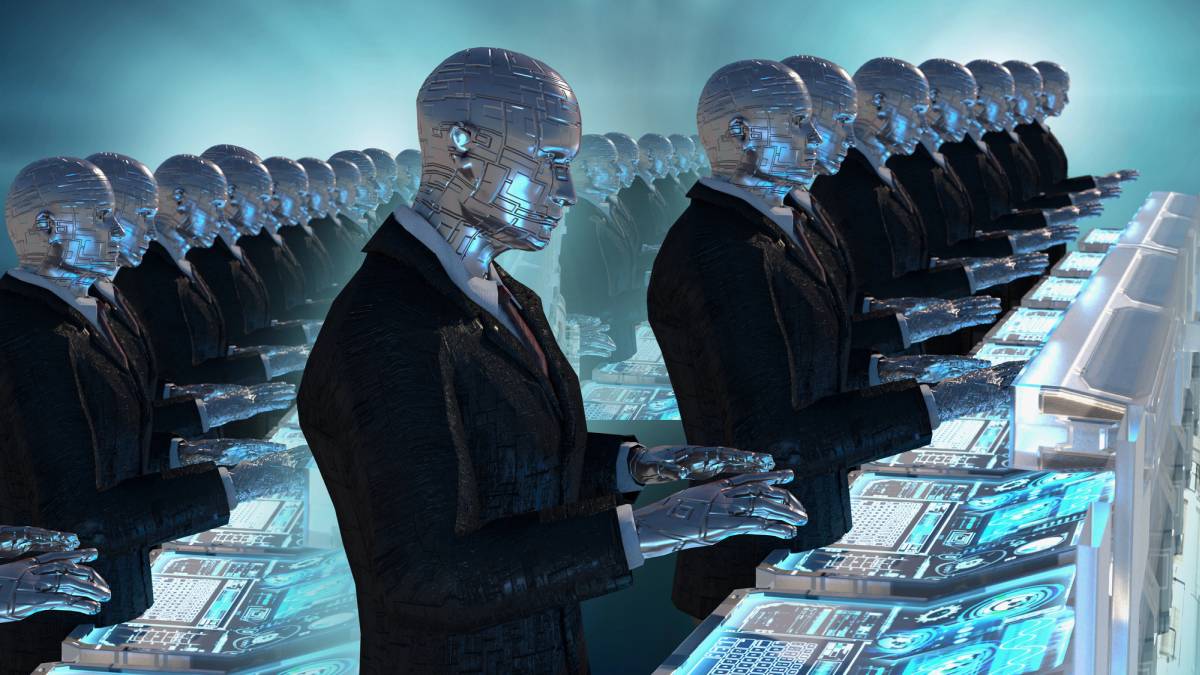 Robots working on computer