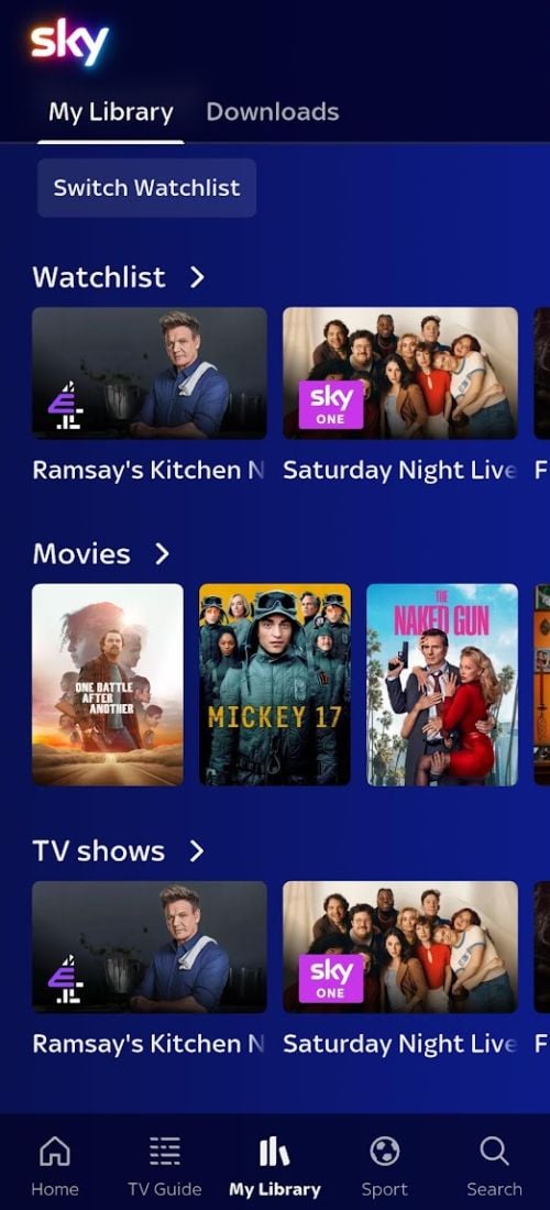 Sky Go watchlist